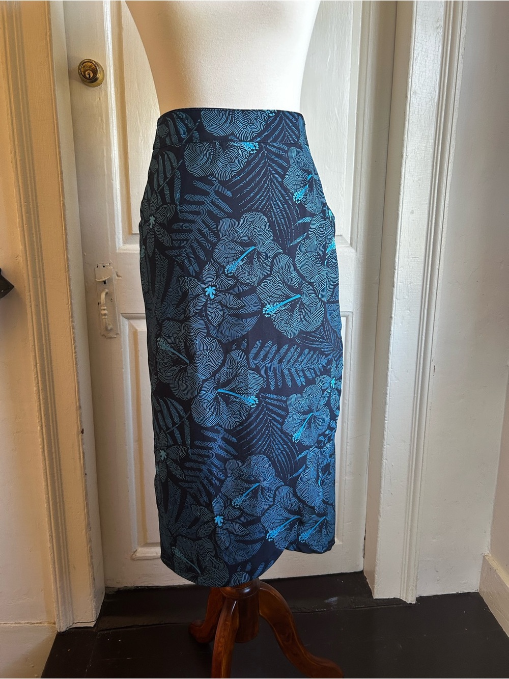 Ripskirt Hawaii Maui Moonlight Teal Navy Blue Tropical Midi Skirt Size XS